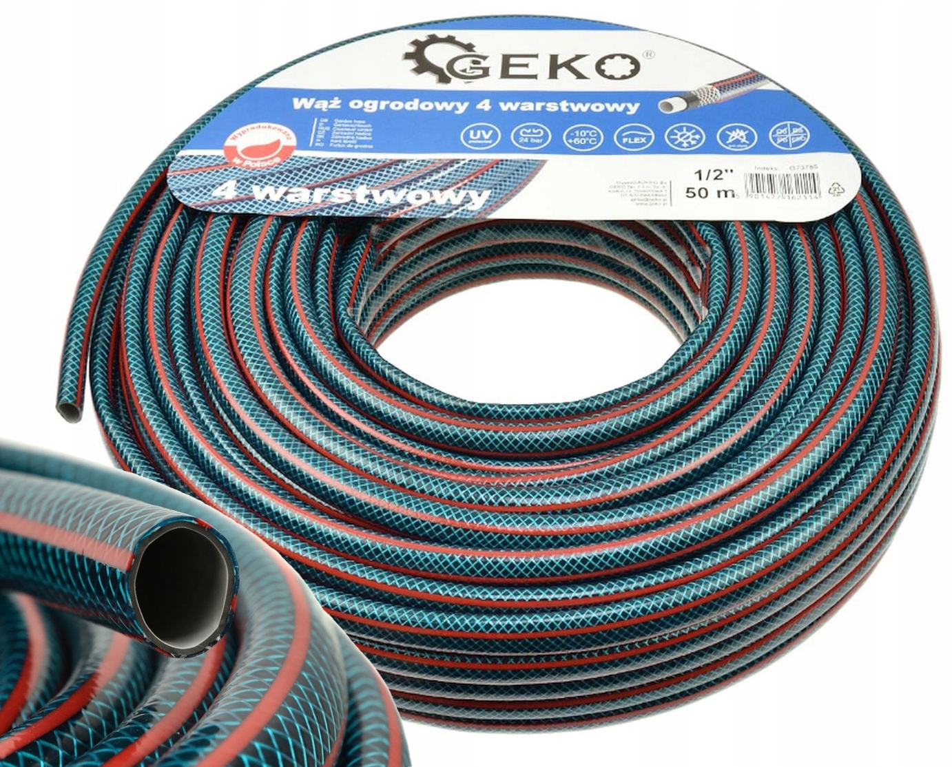 Wąż ogrodowy 4 Warstwowy 1/2" 50m przewód do nawadniania made in Pl
