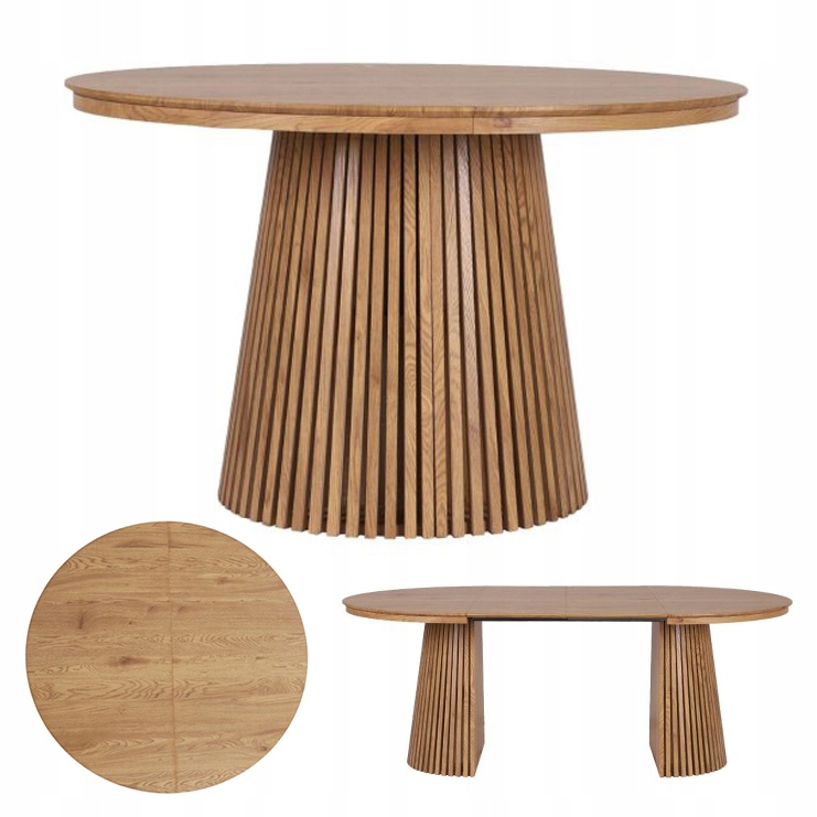 Rozkładany Stół Okrągły 120-200 cm Mdf Kolor Dziki Dąb Skandynawski Loft