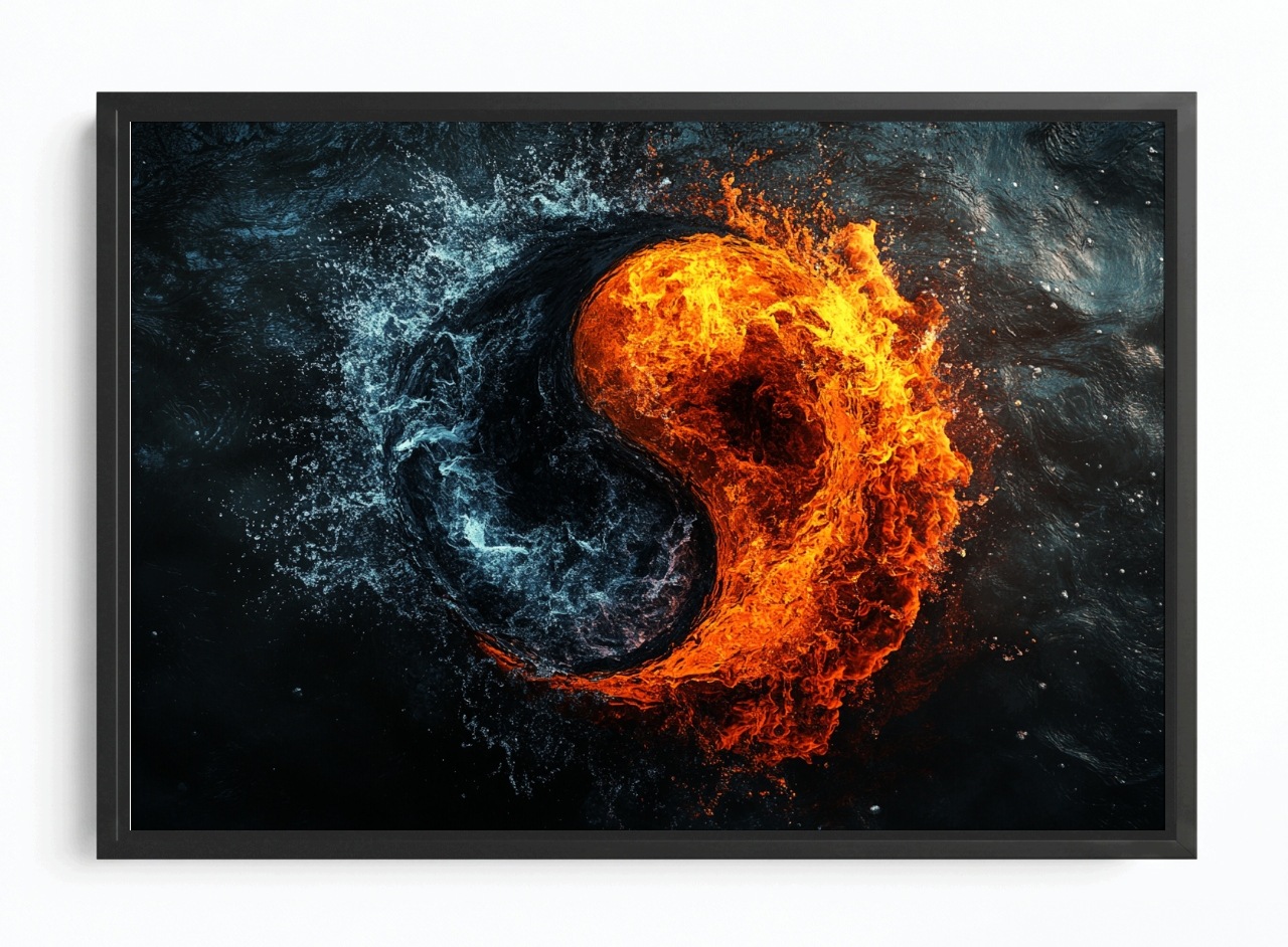 Obraz Rám Americký Box Yin Yang Oheň Voda Harmonie Rovnováha Zen 60x40
