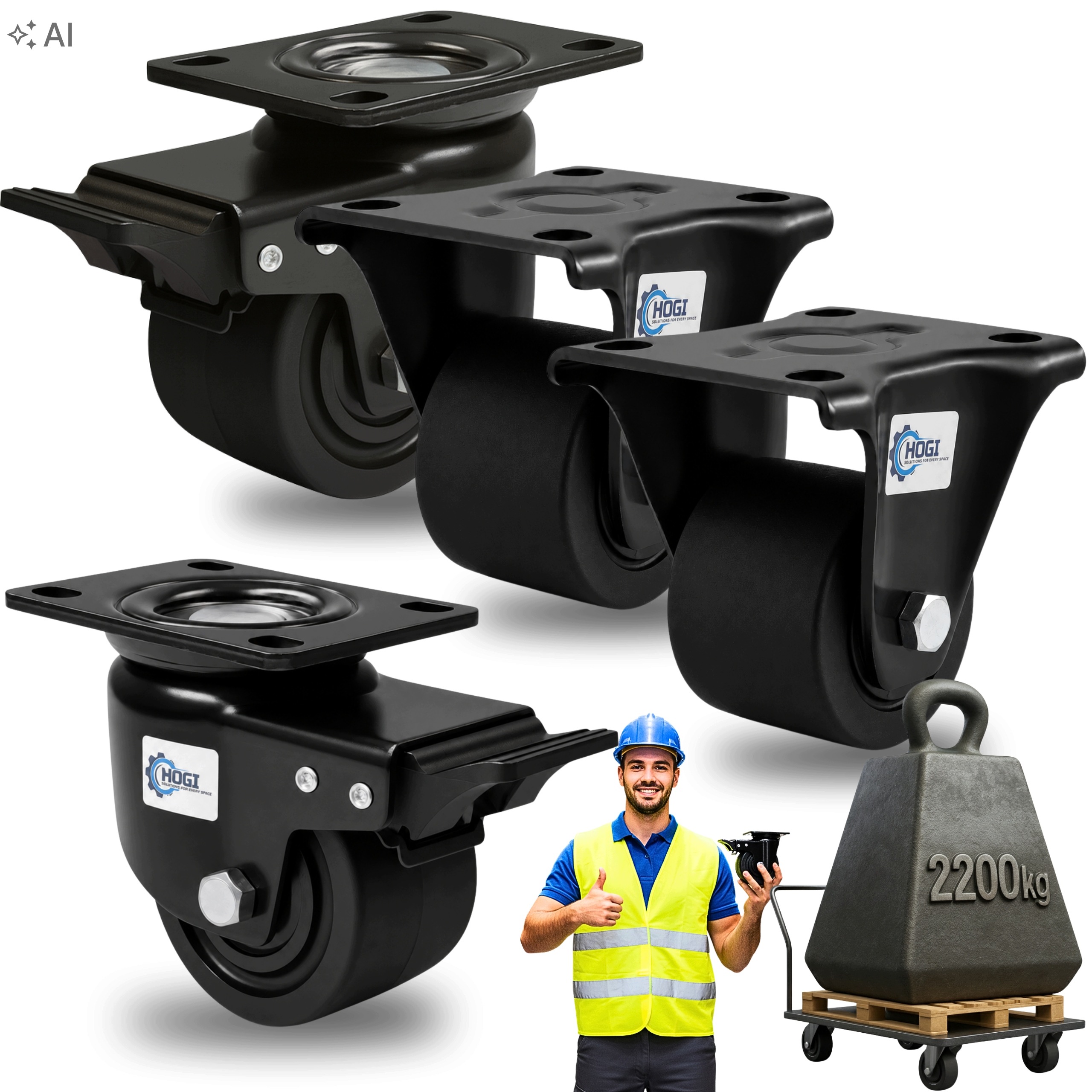 Kolečka 65 mm Otočná s Brzdou a Pevná Sada 4ks Průmyslová 2200KG Silná