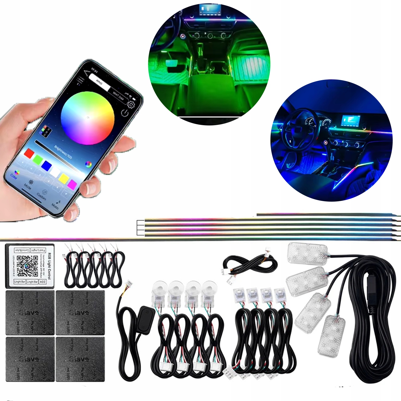 Univerzálne Rgb Led osvetlenie do interiéru auta s aplikáciou Bluetooth