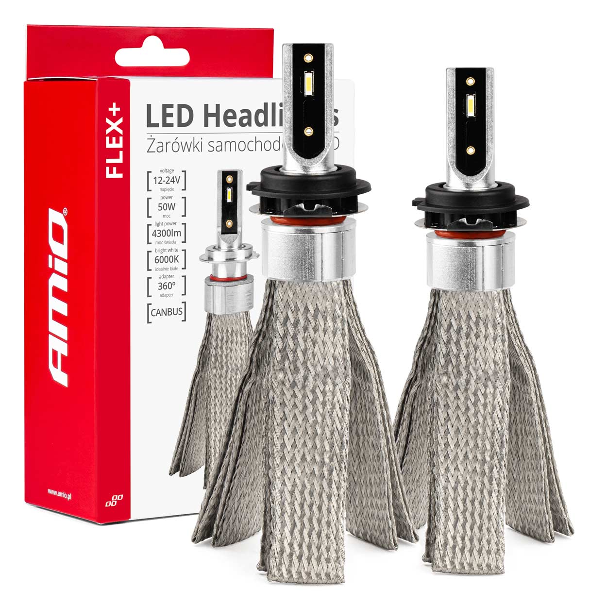Led automobilové žárovky řady Flex+ H7-6 12V 24V 6000K Canbus AMIO-03662