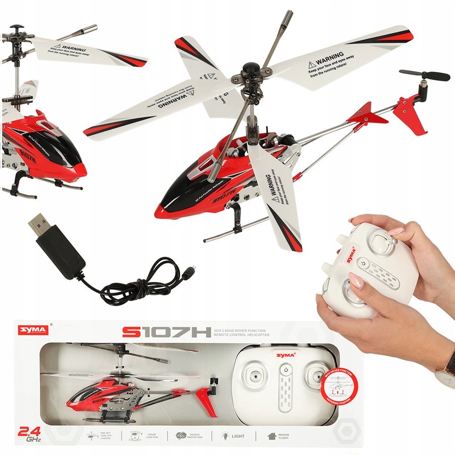 Helikopter Zdalnie Sterowany na Pilota Rc Syma S107H 2.4GHz Rtf Czerwony