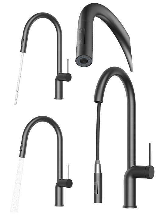 Kuchynská batéria Oxi Gun Grey s výsuvným výtokom do umývadla, vysoká