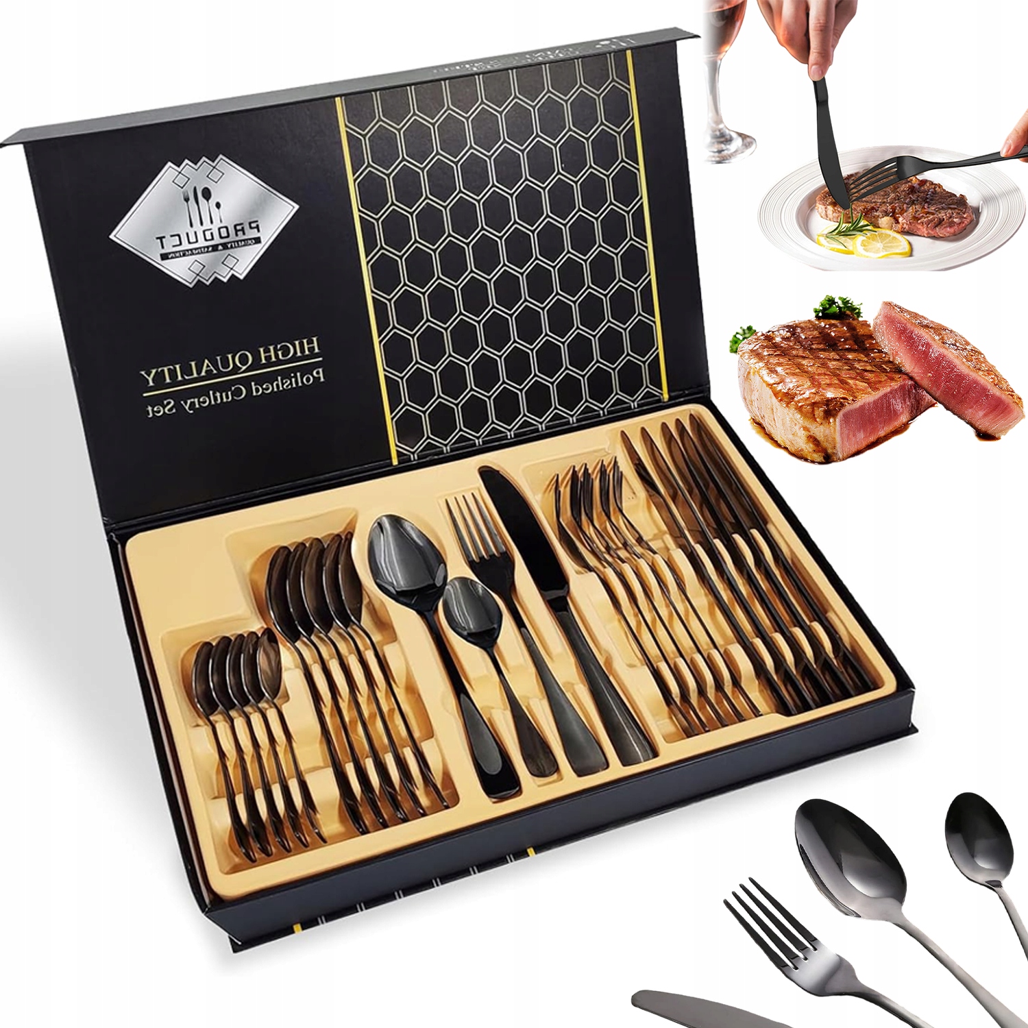 Příbory Sada 24 Ks Nerezová Ocel Stolní Sada Leštěná Pro 6 Osob