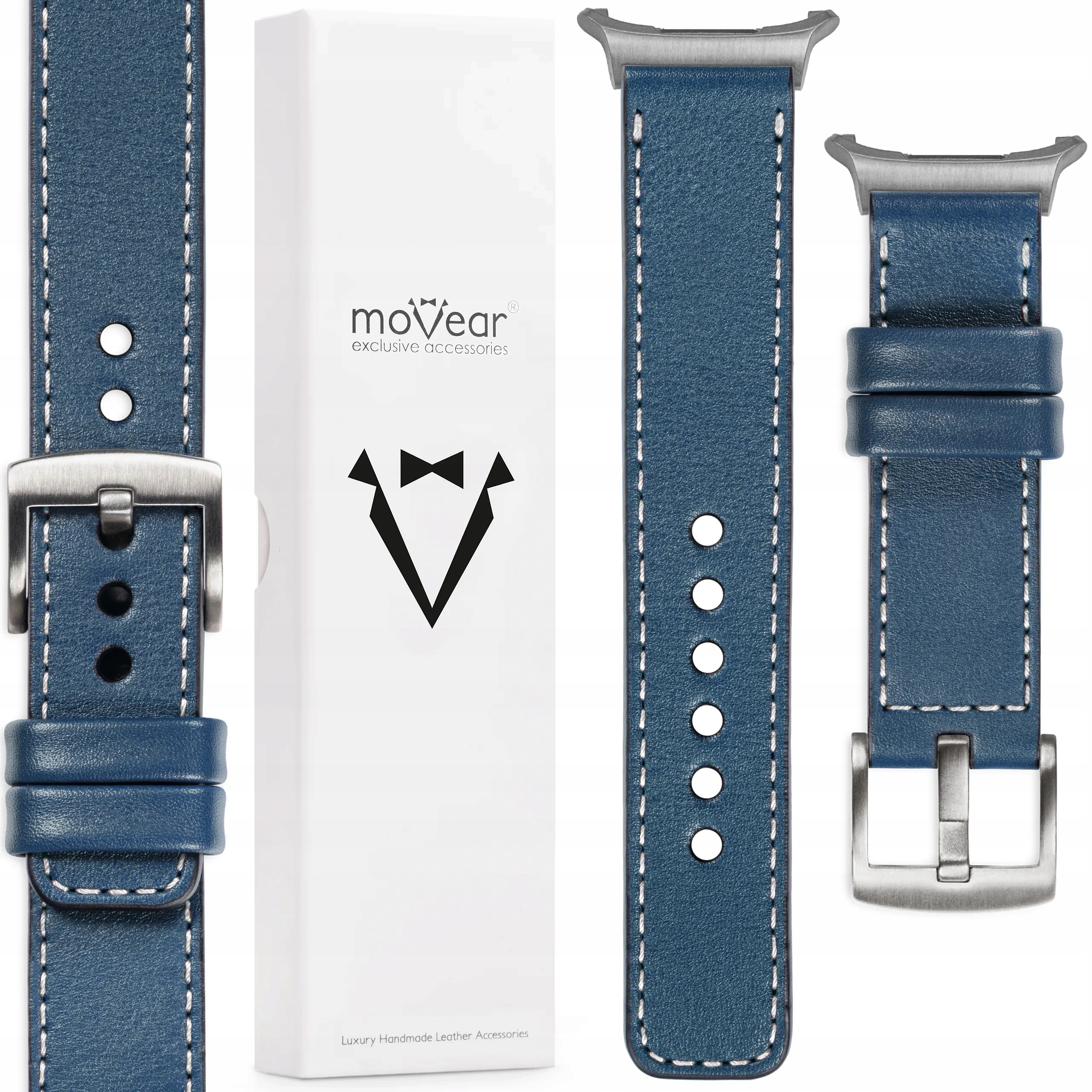 Pásek pro Samsung Galaxy Watch Ultra 24 mm Modrá přírodní kůže Movear