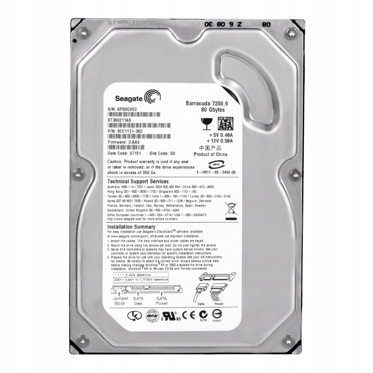 Seagate Barracuda 7200.9 80GB 7.2K 2MB Sata II 3.5'' ST380211AS