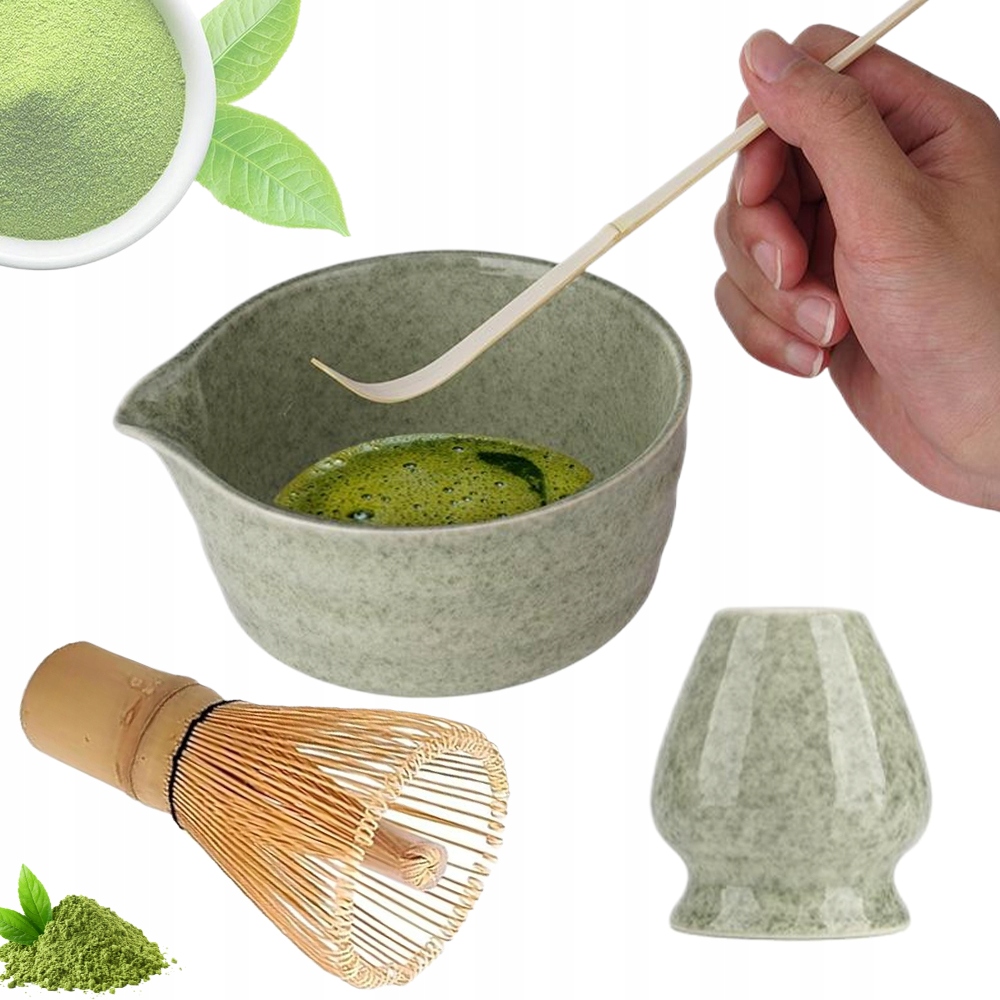 Levně Dárková Sada Sada Čaje Matcha: Šálek Metluk, Stojan, Lžička, 4 Kusy