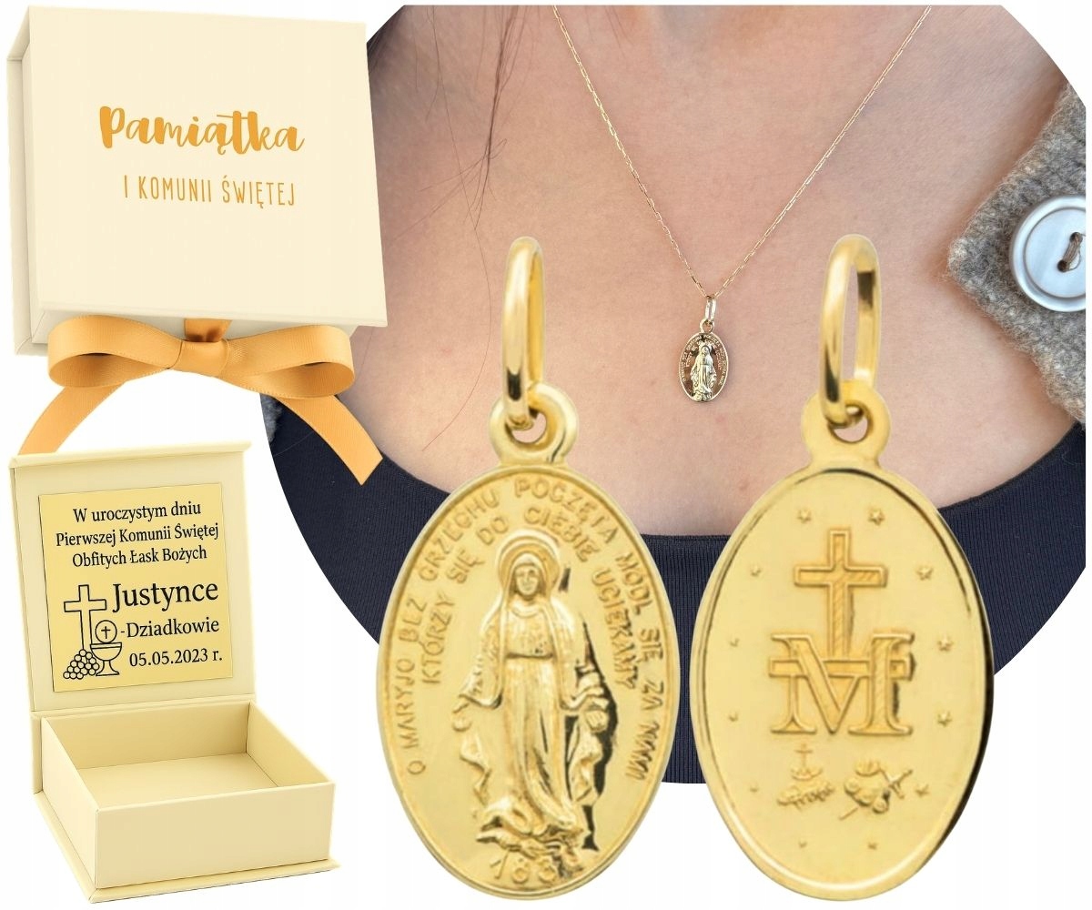 Zlatý Nádherný Medailonek Přívěsek Přívěsek Malý 585 Křest Svaté Přijímání Dárek