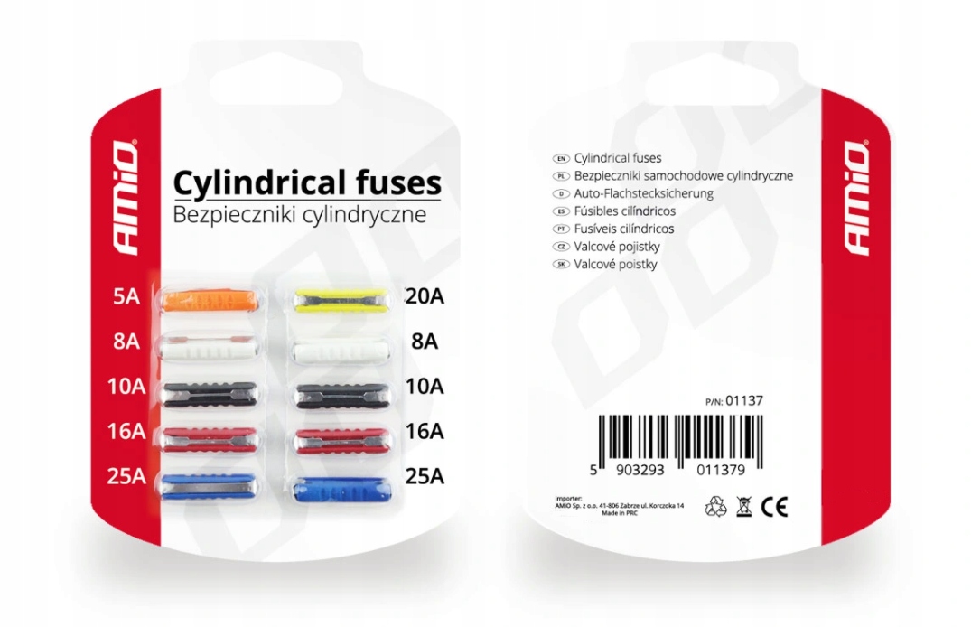 

Bezpieczniki Samochodowe Cylindryczne 10SZT 8-25A