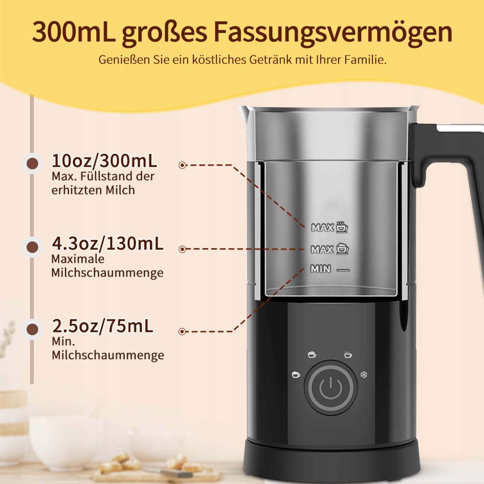 Elektryczny spieniacz do mleka 4 w 1 Czarny 300 ML — miniatura 3