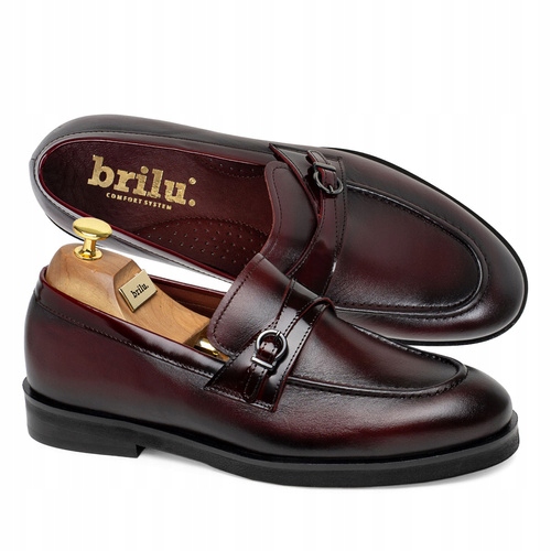 Brilu Polskie Męskie Licowe Skórzane Loafersy Jared Bordowe 44