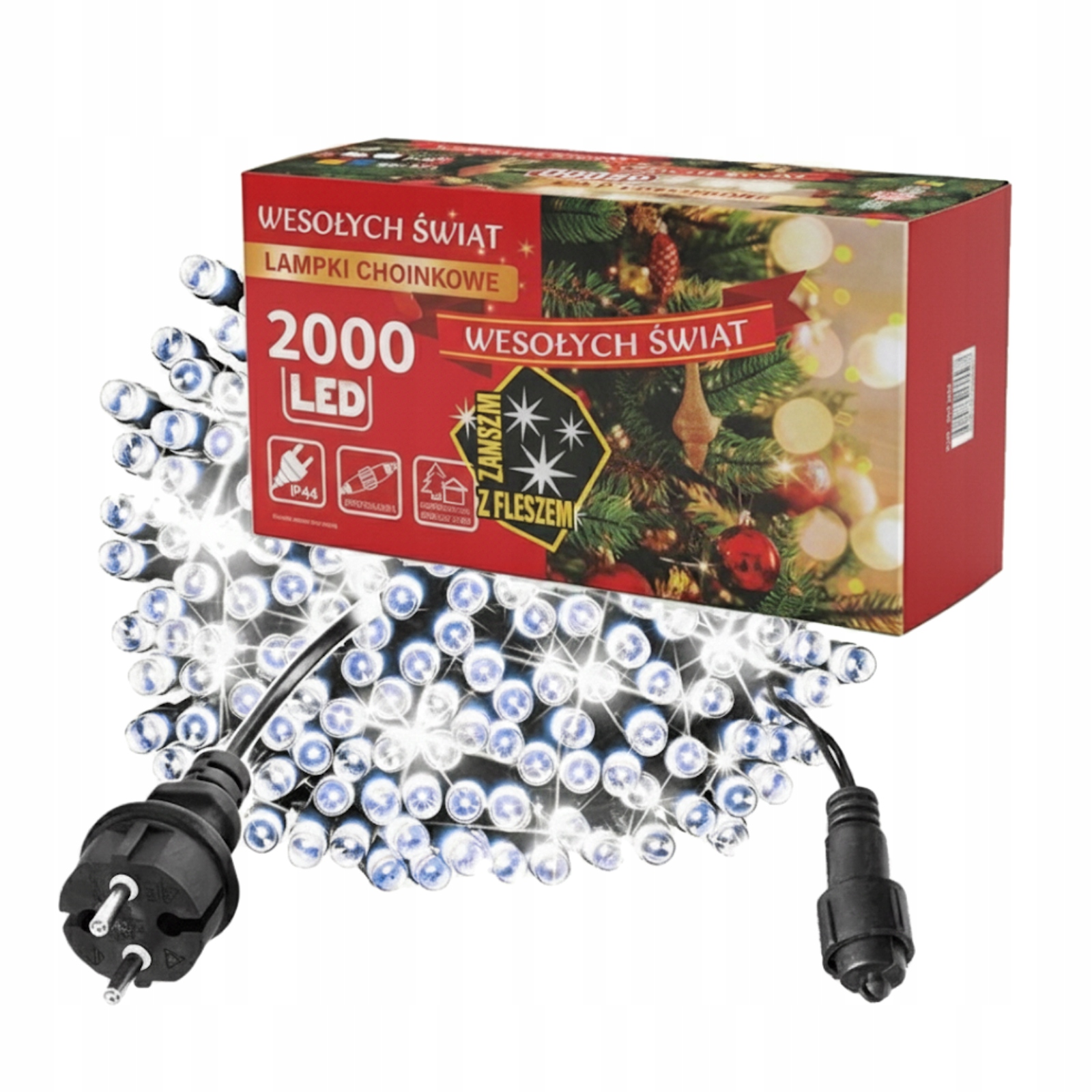 Vianočné osvetlenie na stromček Vonkajšie Osvetlenie 2000 Led Chladné Flash 133 m