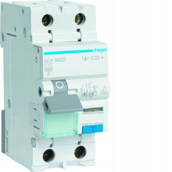 Proudový spínač s nadproudovým členem C/6KA, 10A, 30mA, 2 póly