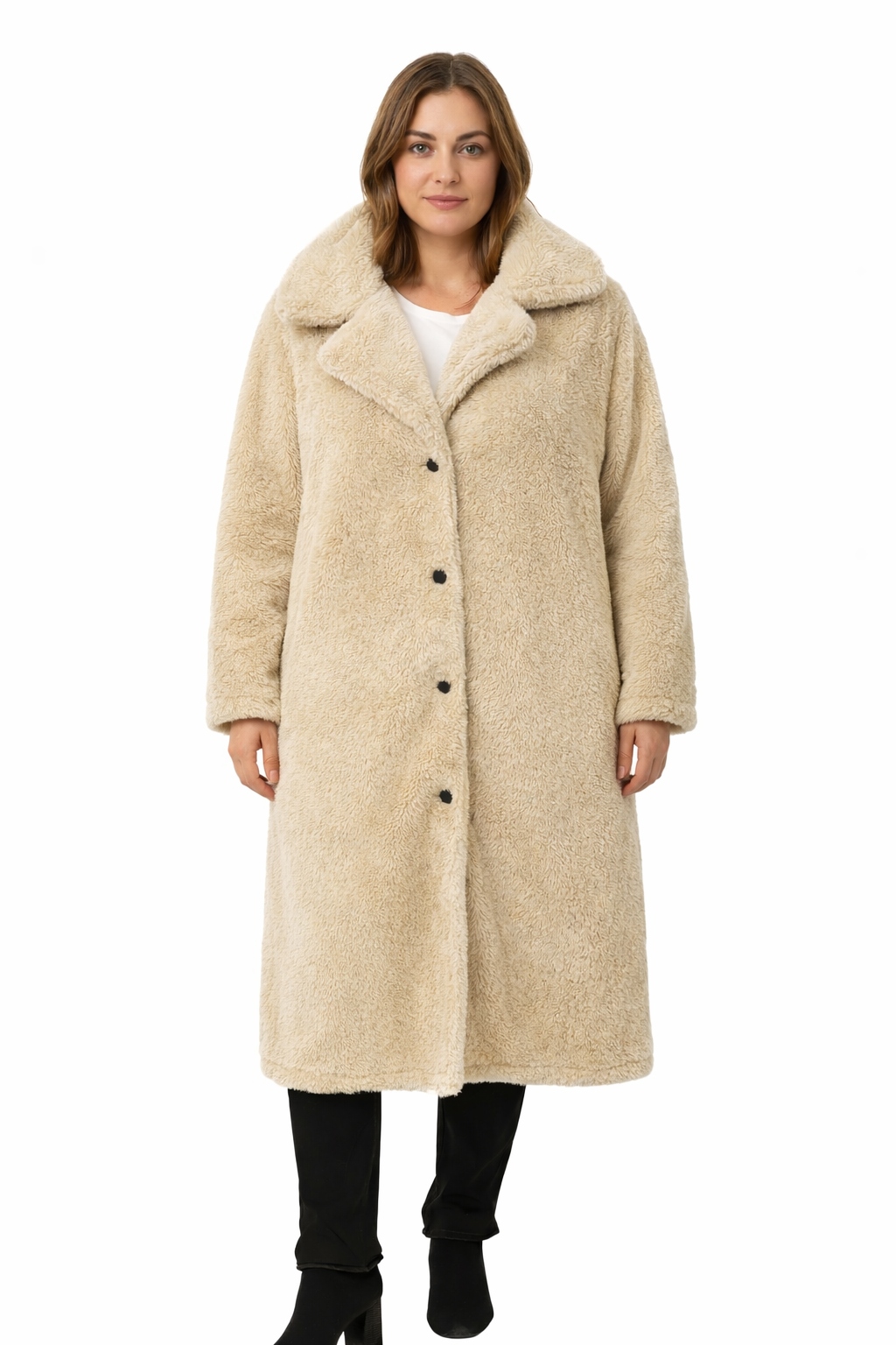 Dlouhý dámský kabát typu Teddy – měkký, teplý a stylový Velikost XL