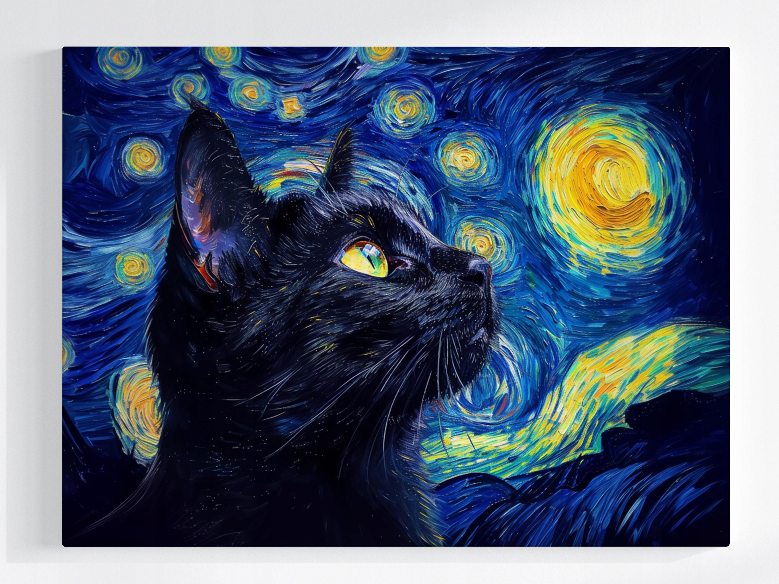 Obraz Na Plátně Canvas Olej Van Gogh Hvězdná Noc Černá Kočka 80x60