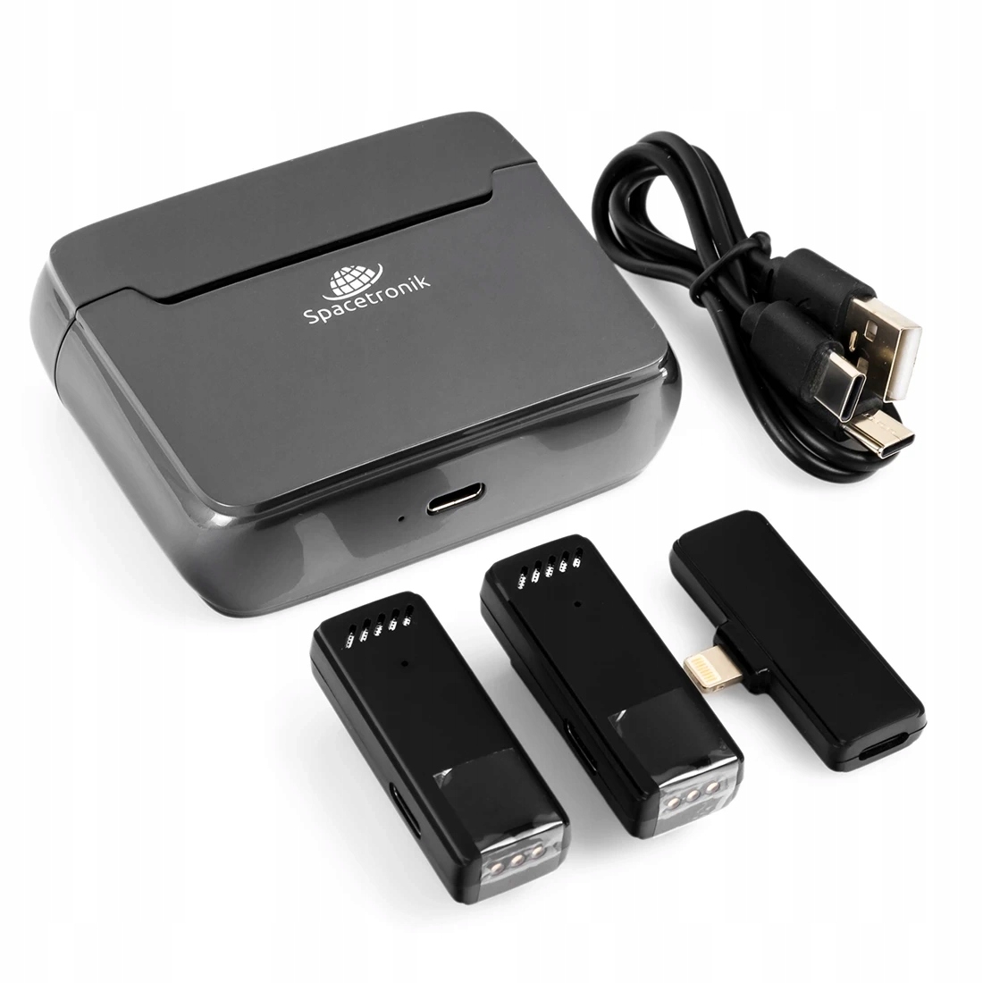 2x Mikrofon Bezprzewodowy krawatowy iPhone Lightning Spacetronik + Etui Informacje o bezpieczeństwie CE
