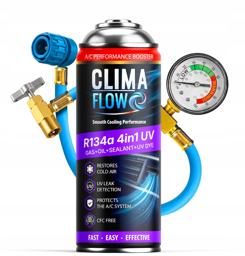 Clima Flow 4v1 R134a Plyn Olej Těsnění Barvivo Uv Kabel Klimatizace
