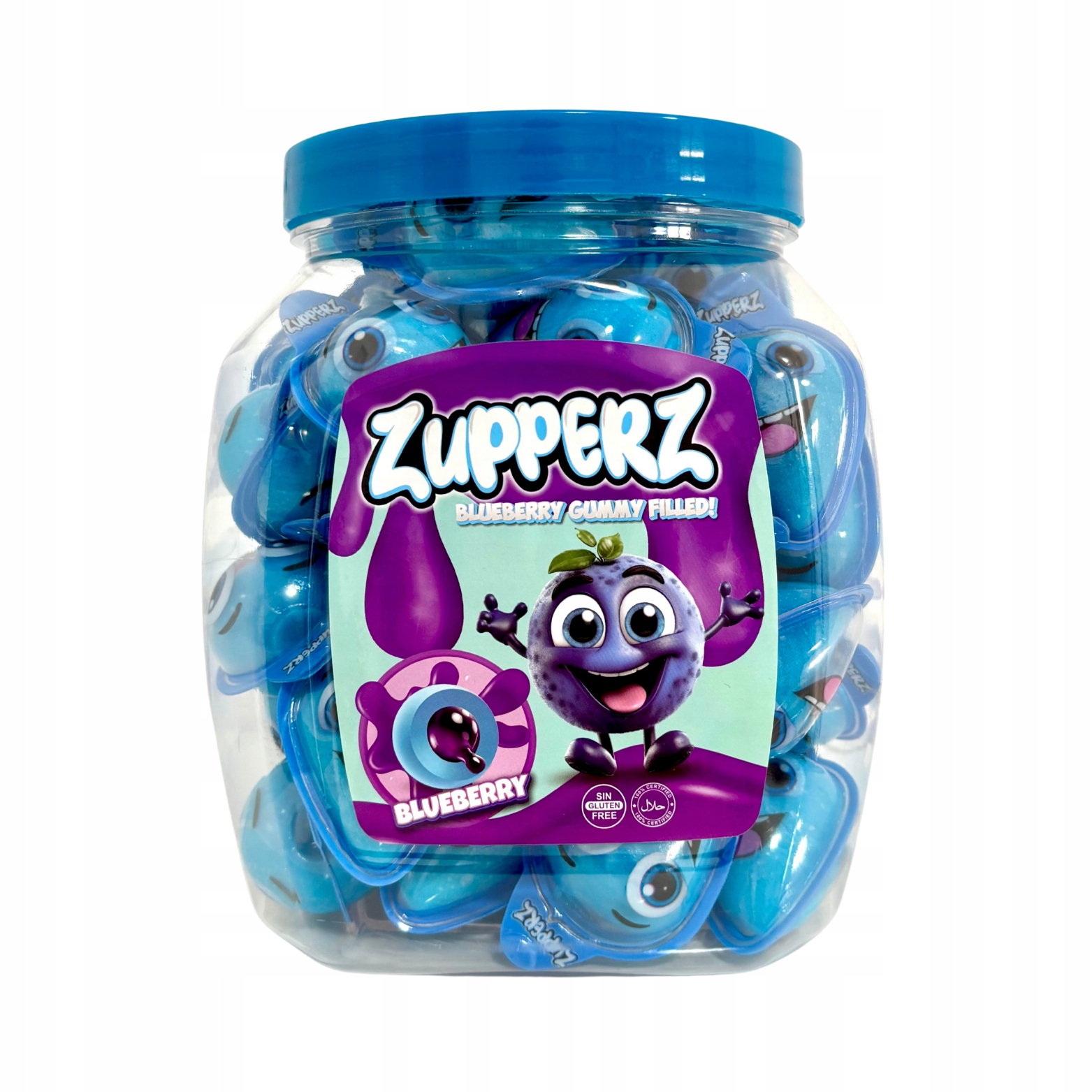 Żelki z płynnym nadzieniem Zupperz Blueberry smak jagodowy słoik 900g