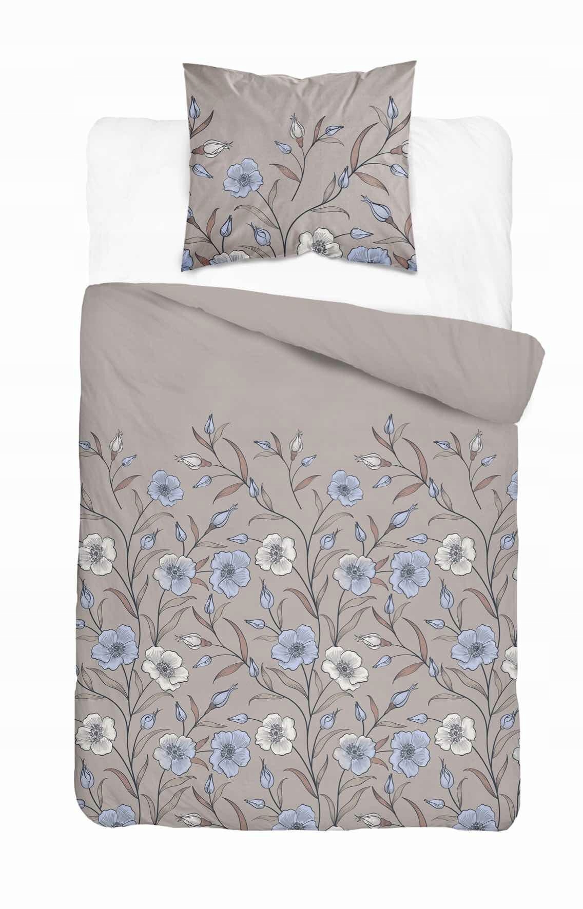 Povlečení flanelové 140x200 taupe s polními květy modré Pastel Flowers
