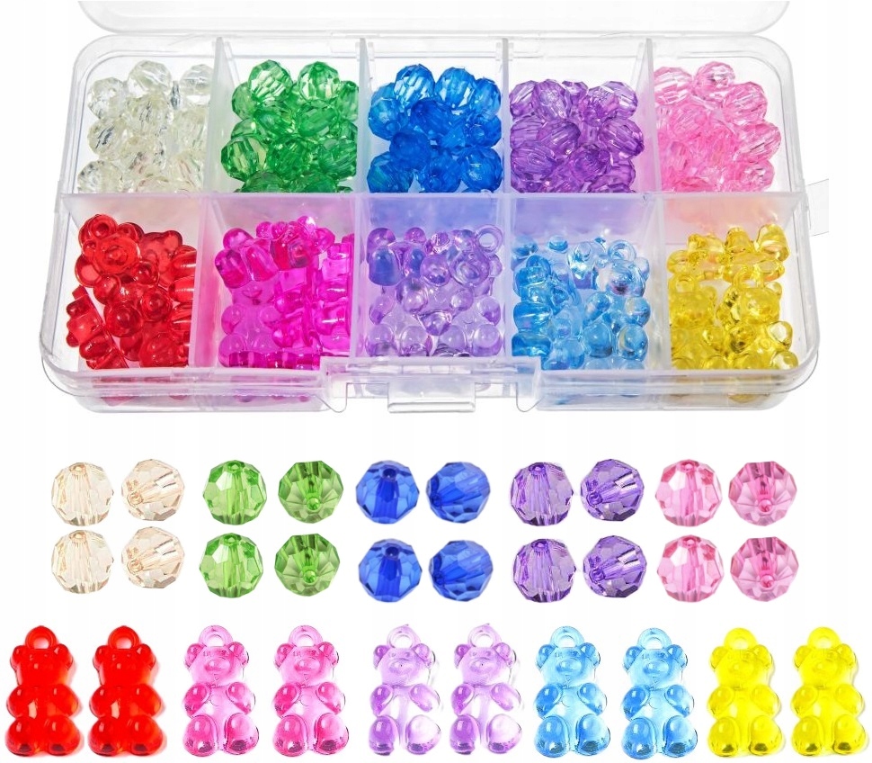 НАБОР КРЕАТИВНЫХ БУСИН ДЛЯ ИЗГОТОВЛЕНИЯ ЮВЕЛИРНЫХ ИЗДЕЛИЙ МИШКИ ГРАНЕНЫЕ ШАРИКИ