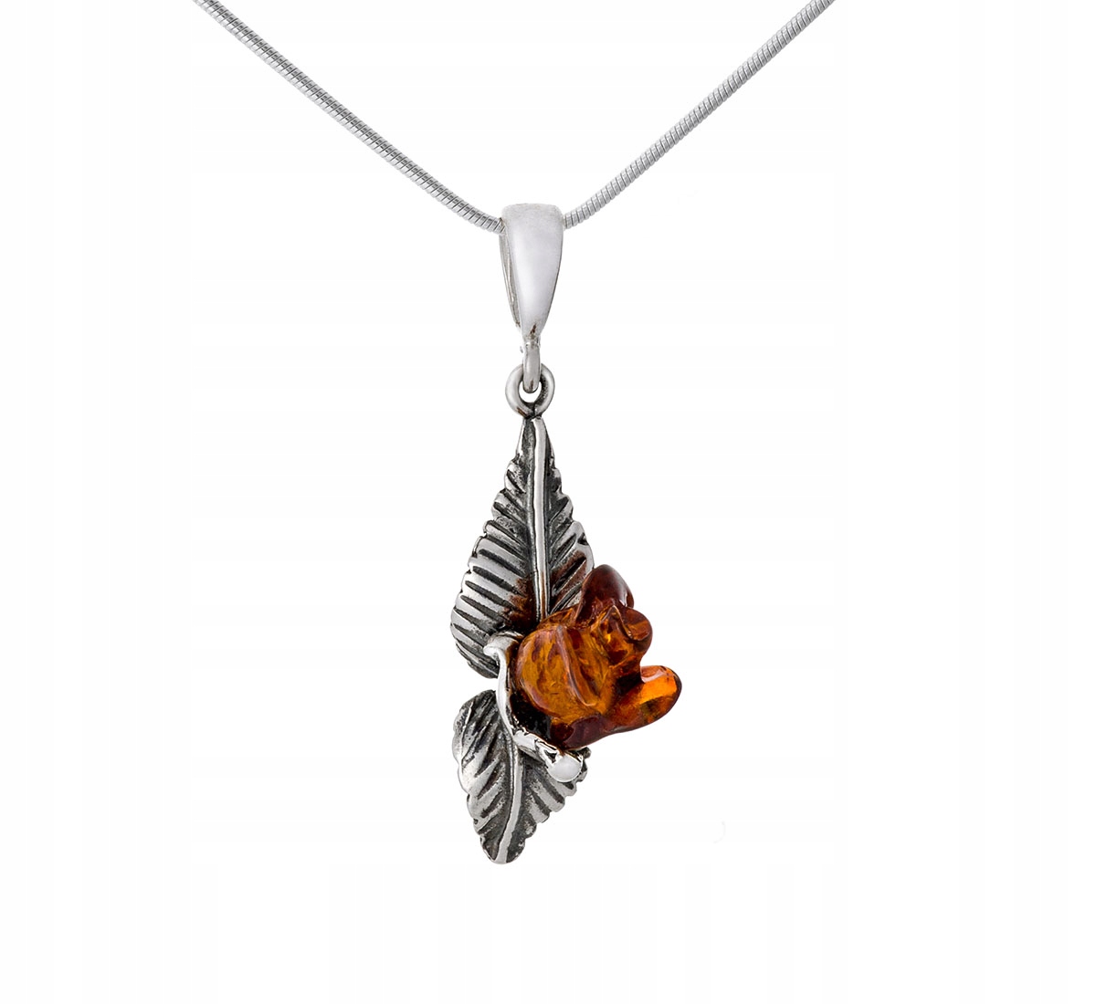 

Srebrny Naszyjnik z Bursztynową Różyczką Amber 353