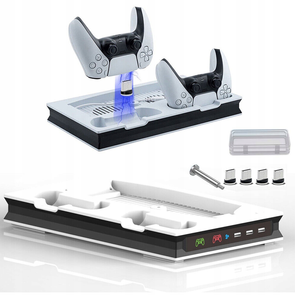 Chladicí ventilátor do stojanu PS5 s nabíjecí stanicí pro dva ovladače