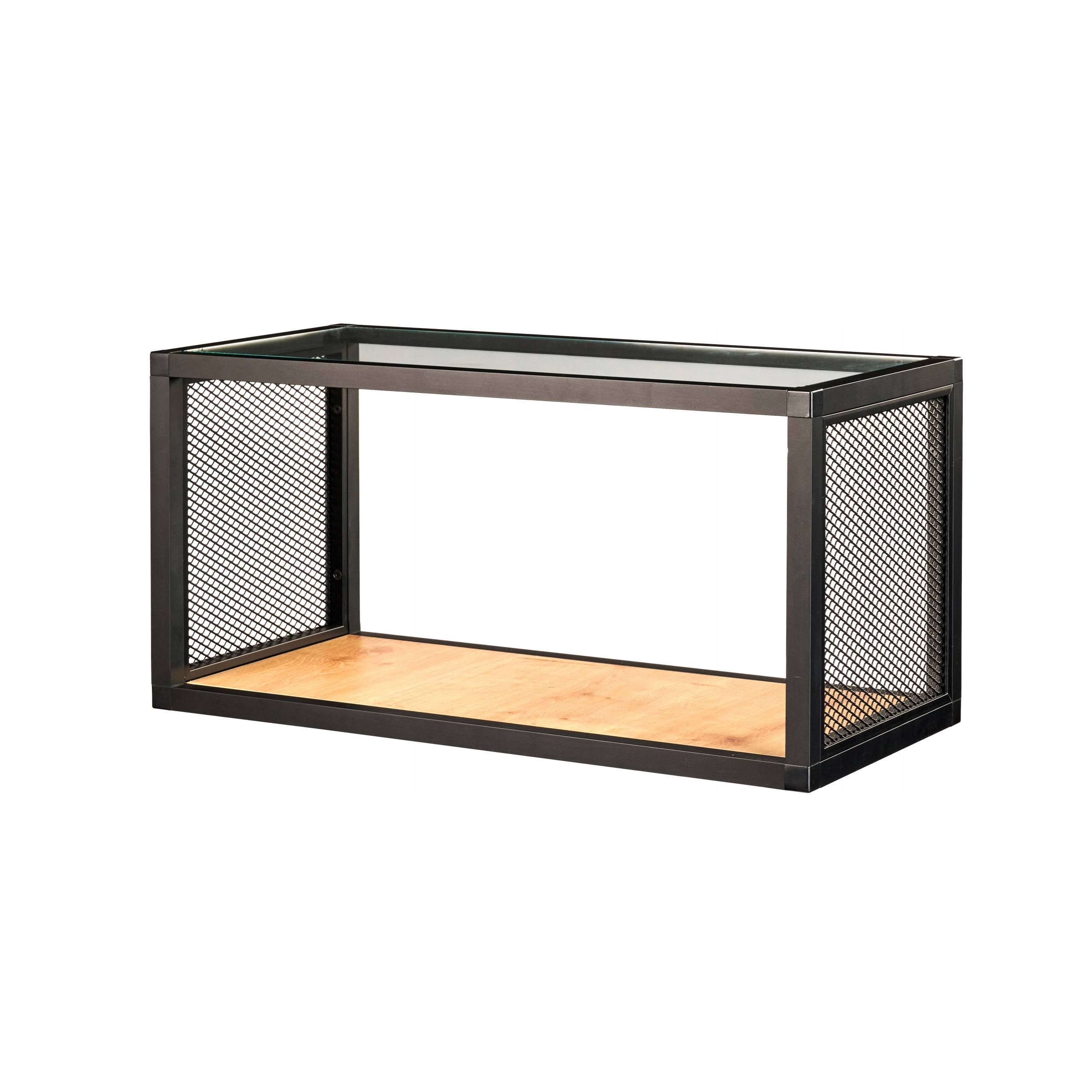 Industriální Hliníková Závěsná Polička Loft Černá Matná 800x300x300 Deska Dub