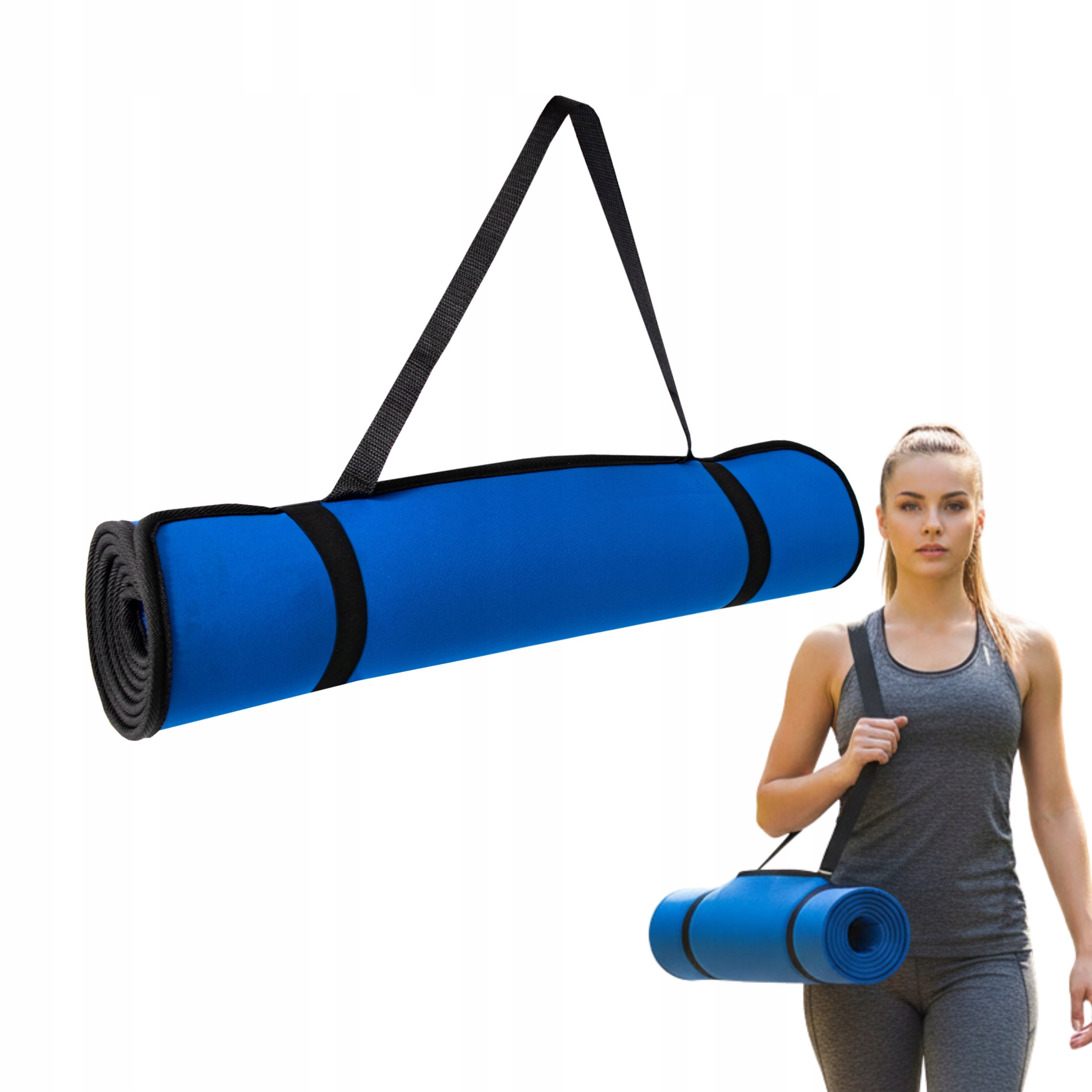 Mata do ćwiczeń Aga 180x60 cm niebieska joga fitness antypoślizgowa