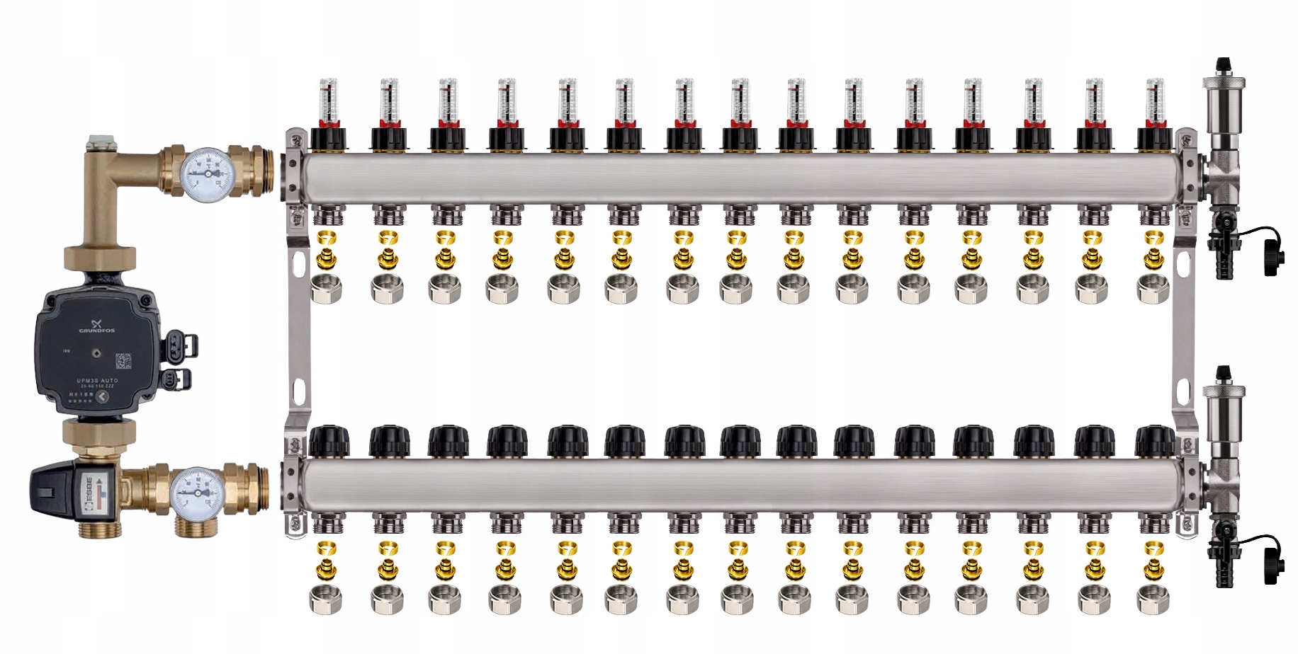 Rozdělovač pro podlahu 15 sekcí nerezový pro vytápění Čerpadlo Pex