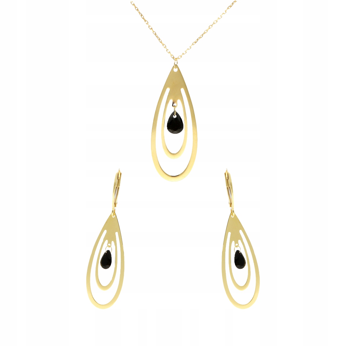 Sada stříbrných slz s černými zirkony, pozlacená