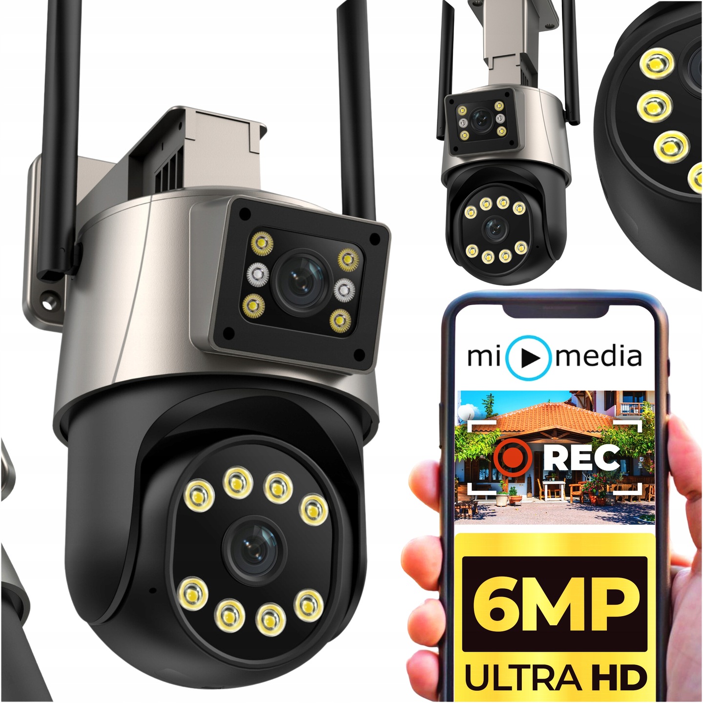 PODWÓJNA KAMERA WIFI IP SMART ZEWNĘTRZNA OBROTOWA 2x 3MPx DETEKCJA 6MPx 6MP