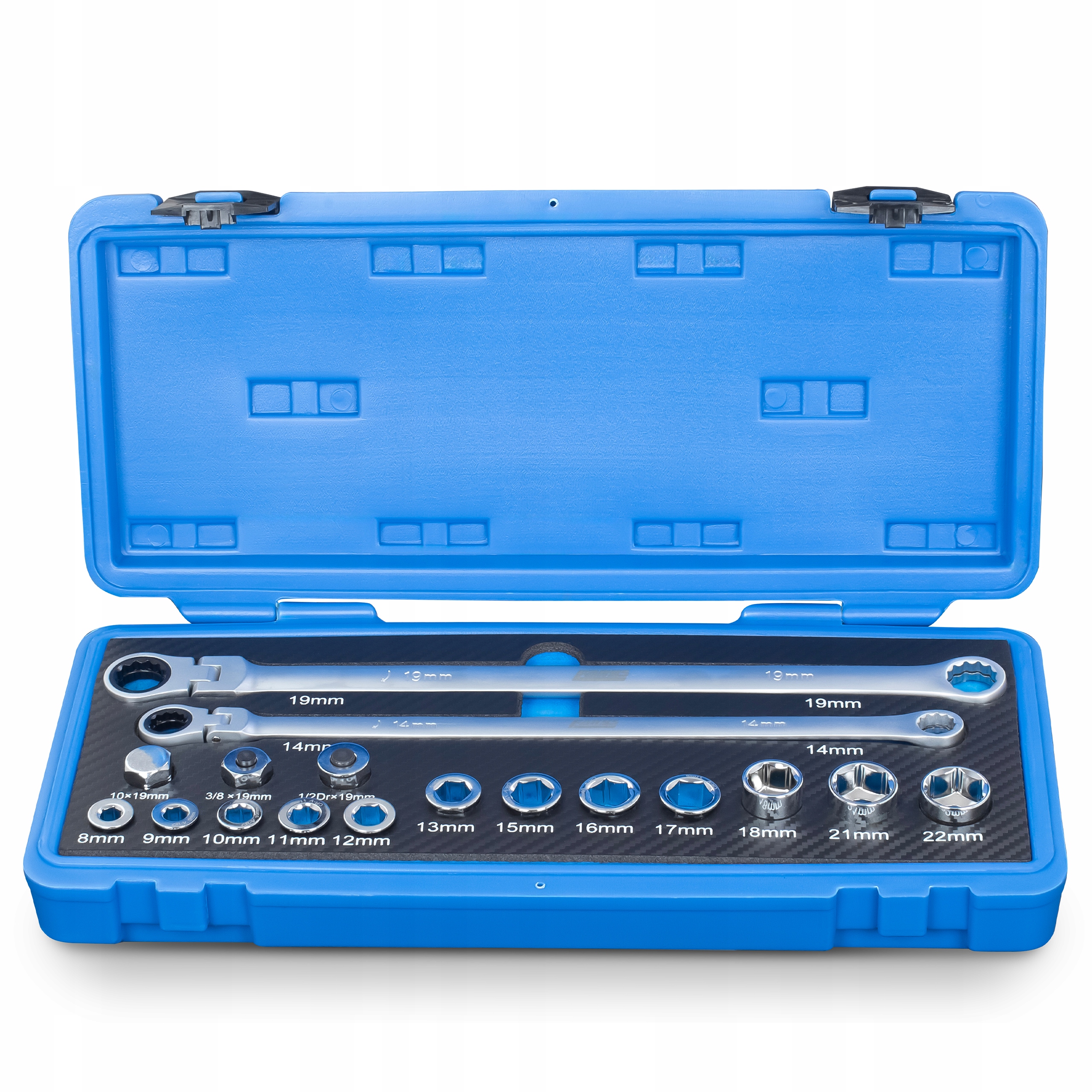 Zestaw Kluczy Oczkowych Z Grzechotką Przelotowe Długie 8-22 Nasadki Farys