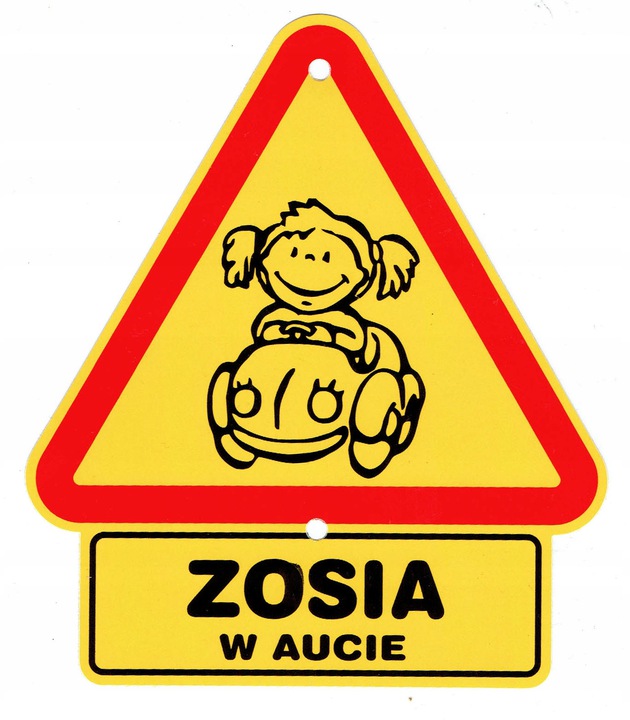 

Tabliczka trójkąt z imieniem dziecko w aucie