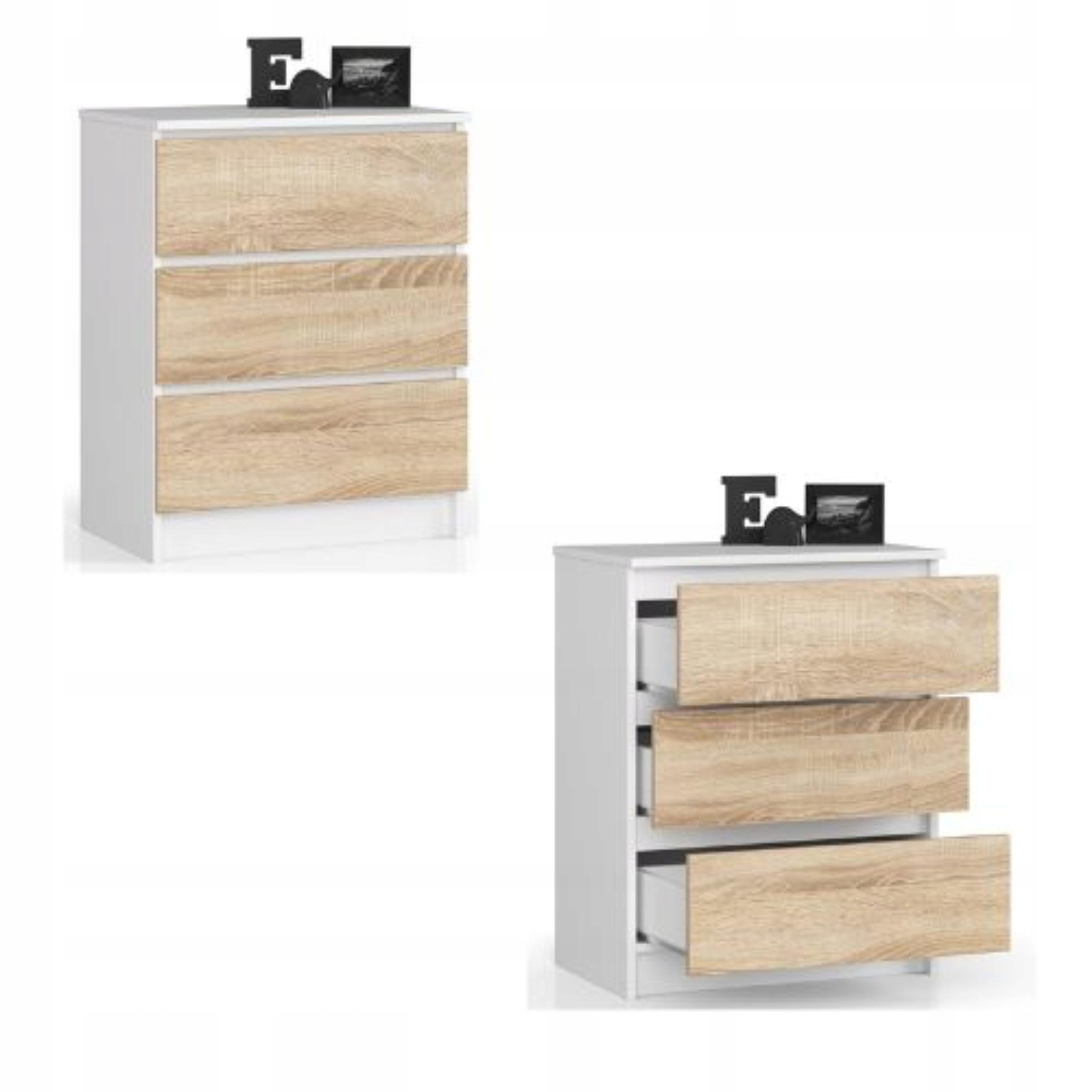 Komoda, skrinka K60 3, zásuvky, biela sonoma Akd