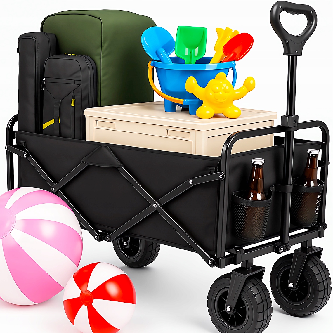 Skladací Plážový Turistický Vozík Záhradný Transportný Kolesá Terénne 120 L