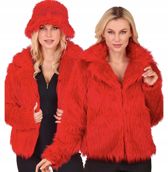 Kožešina Dámské Červené Z Plyše Retro Kožíšek Převlek Na Karneval L/XL