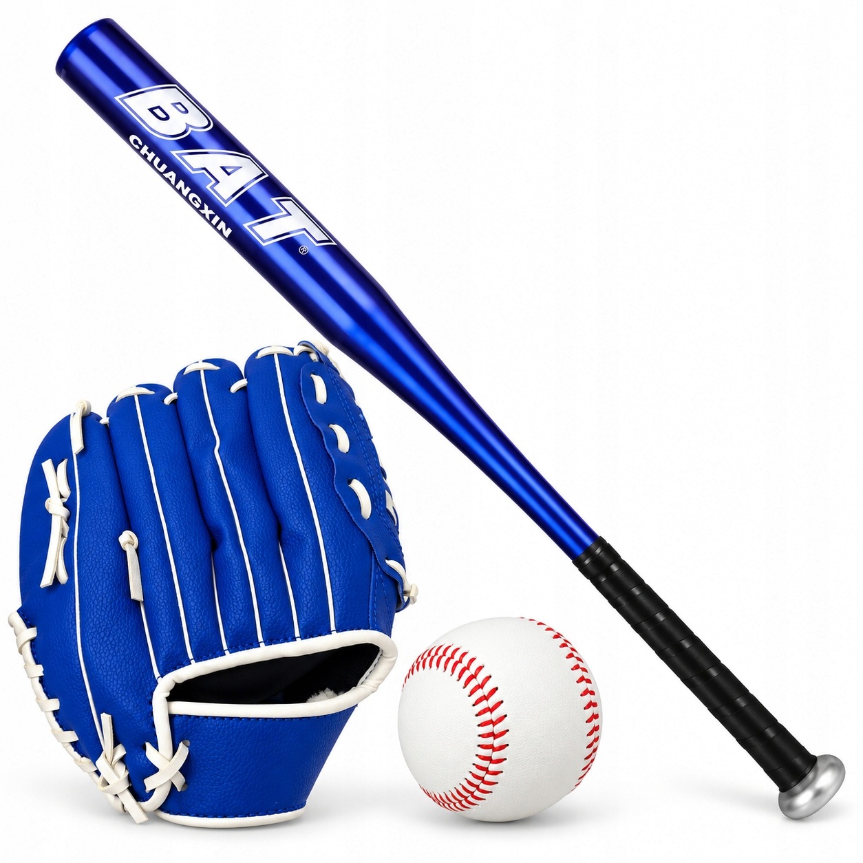 Zestaw do gry w Baseballa kij 34" niebieski rękawica+piłka