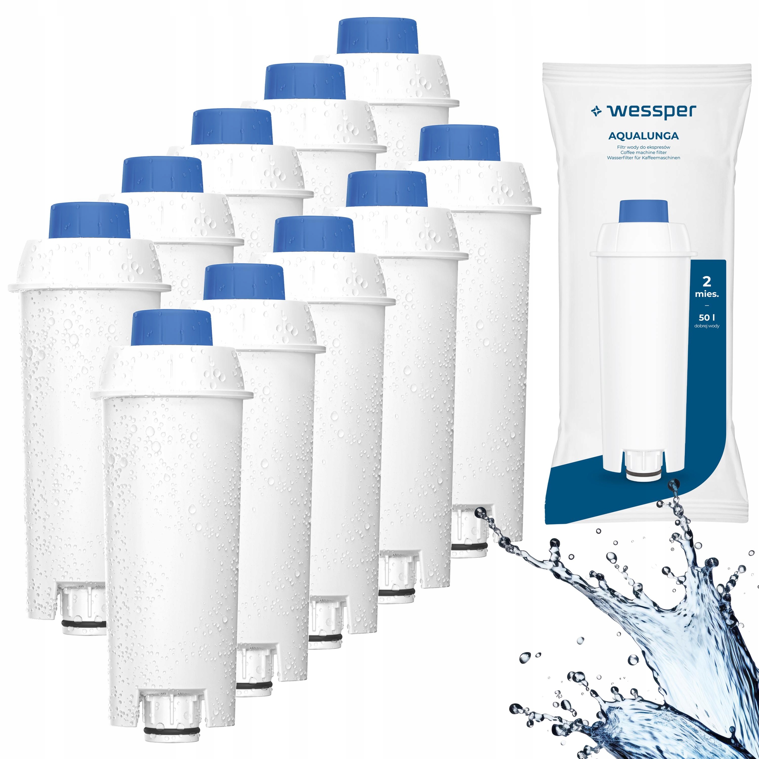 10 x Wessper Aqualunga filtr na vodu pro kávovar Delonghi Ecam Eletta