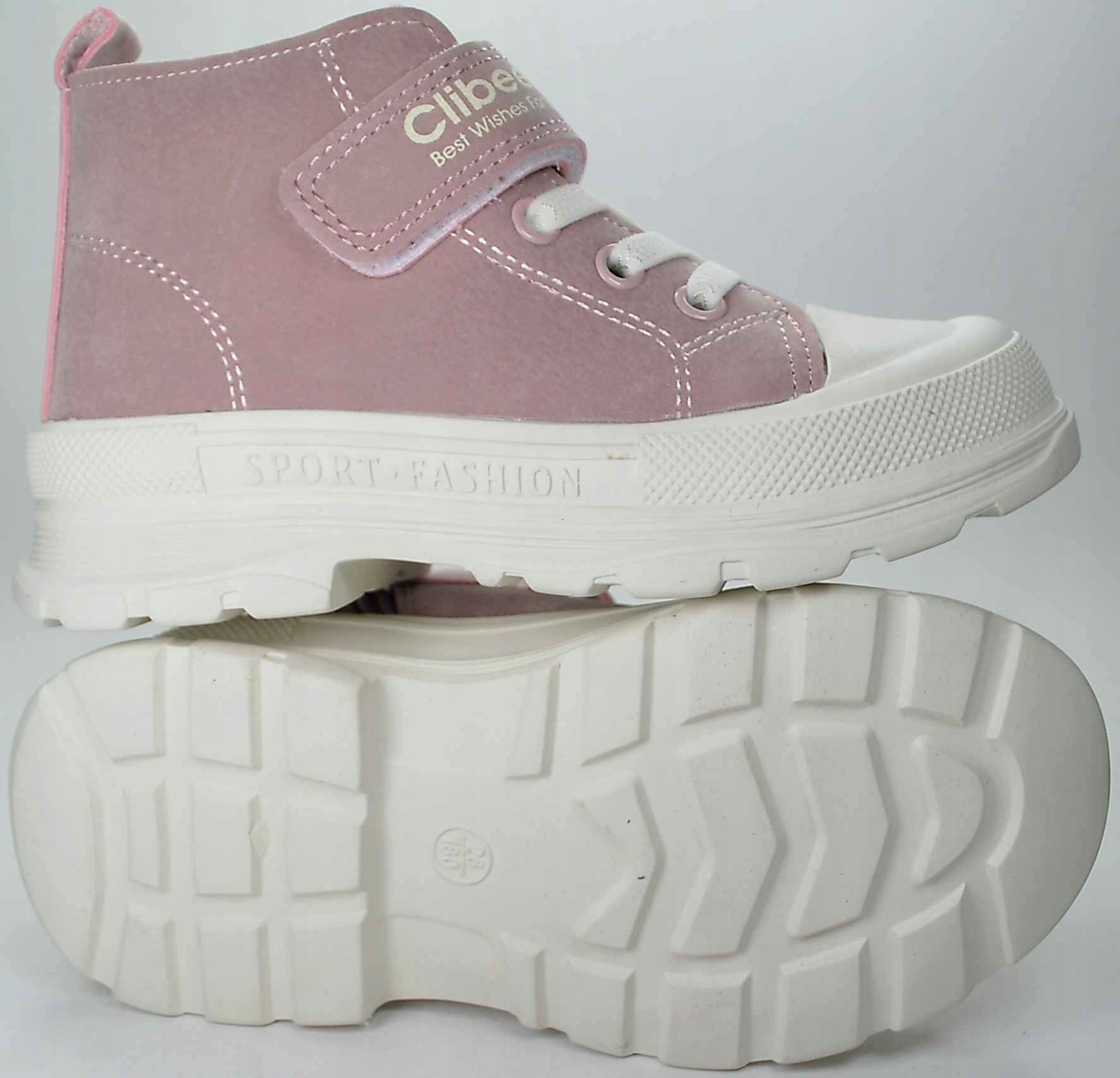 PUDROWY RÓŻ TRZEWIKI wkł. profil. skóra suwak r 29 Długość wkładki wew. 18.1 cm