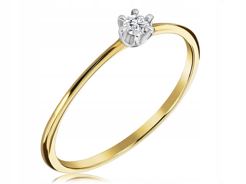 Zásnubní prstýnek ze zlata 585, klasický vzor s diamantem, velikost 14