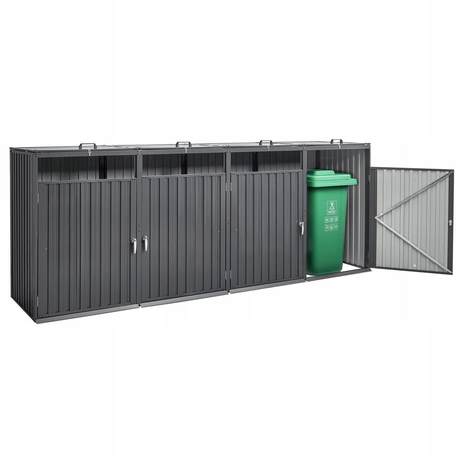 Levně Kryt na popelnice 4x240L Velký Objem Kovový kontejner Tmavě šedá