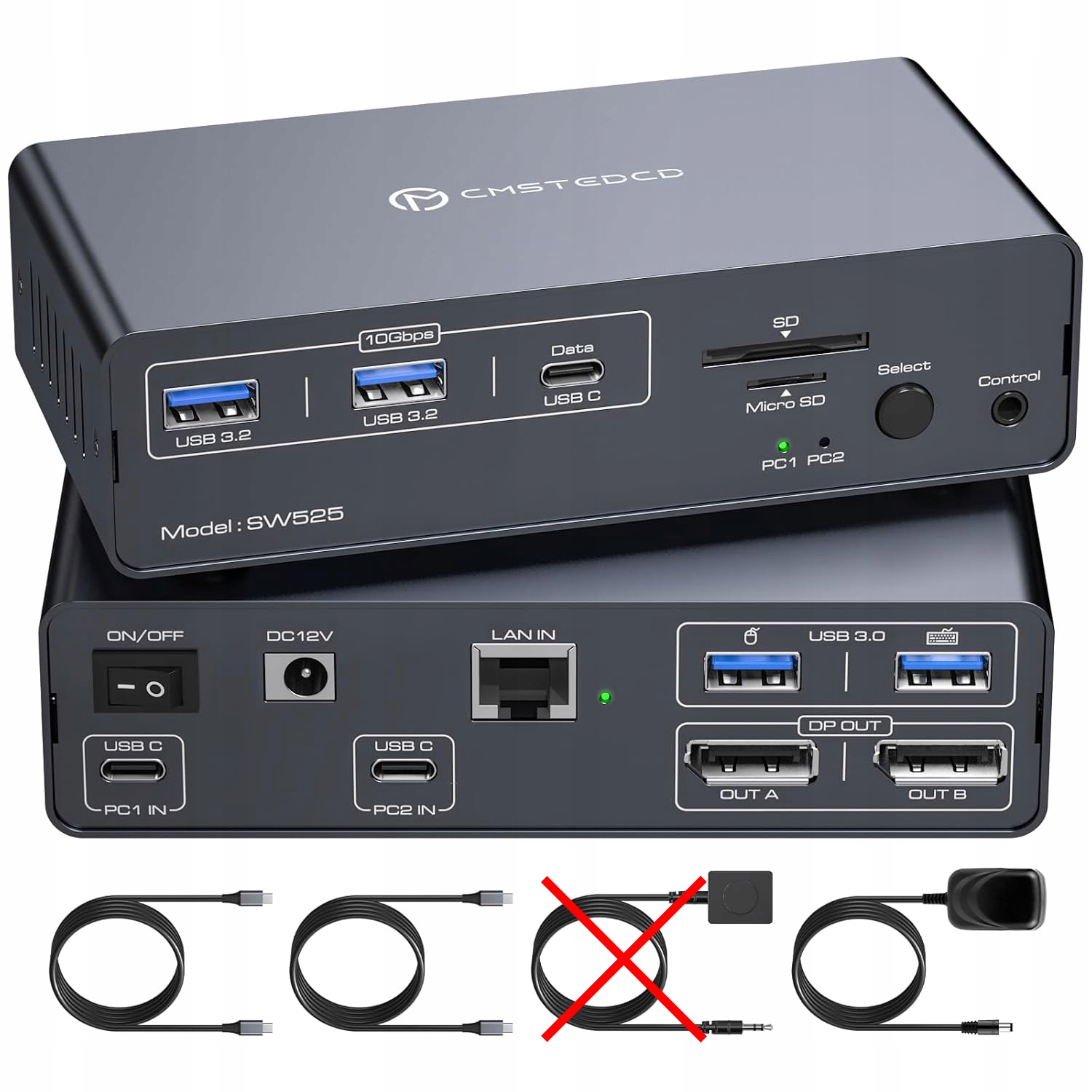 NIEKOMPLETNY Przełącznik KVM 4K120Hz USB C 2 monitory 2 PC DisplayPort