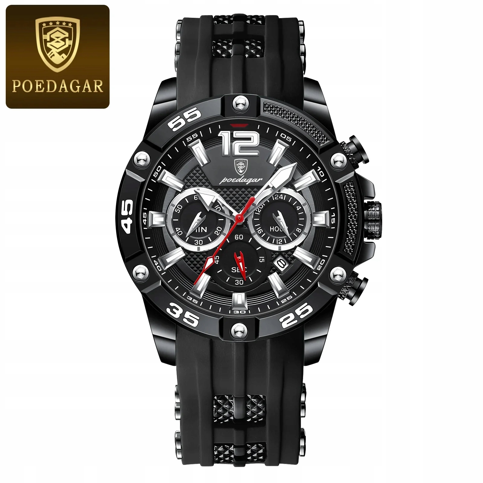 Poedagar 912 Men's Chronograph Watch | Waterproof, Luminous, Silicone Strap