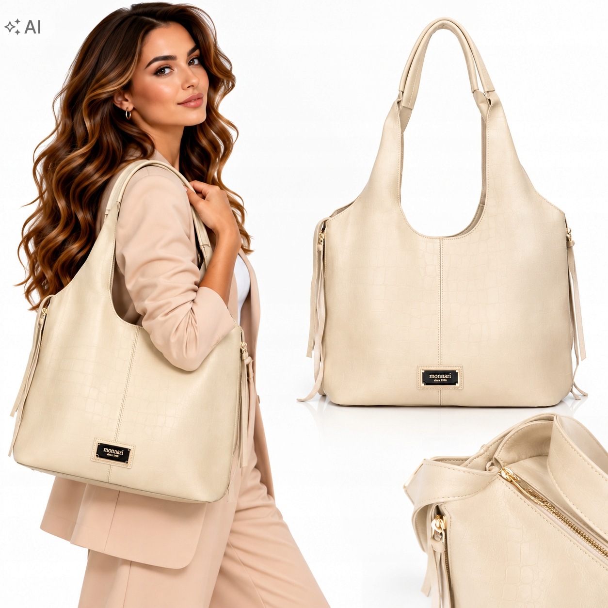 Torebka worek Monnari BAG0890-M15 ekoskóra beżowa