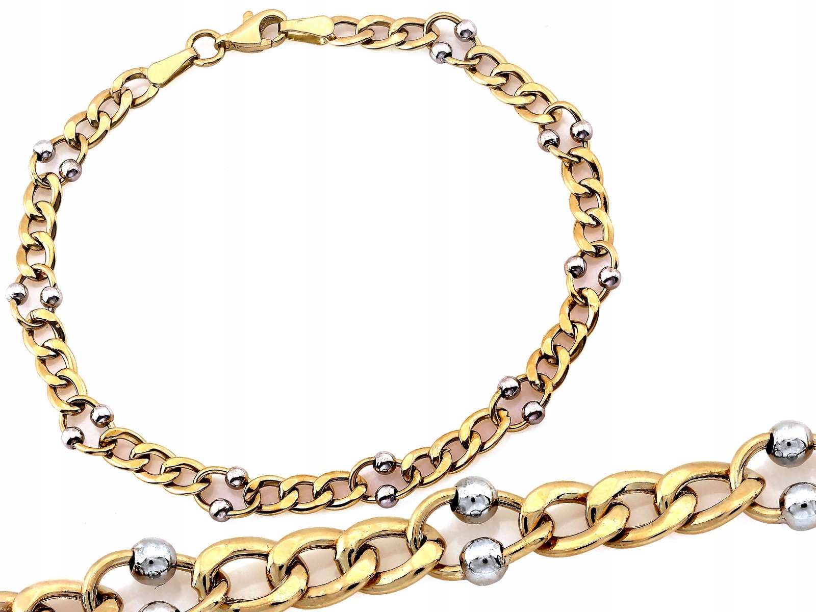 Zlatý náramek 585 z lesklých článků r18 dvoubarevný Valentýn 3.68 g