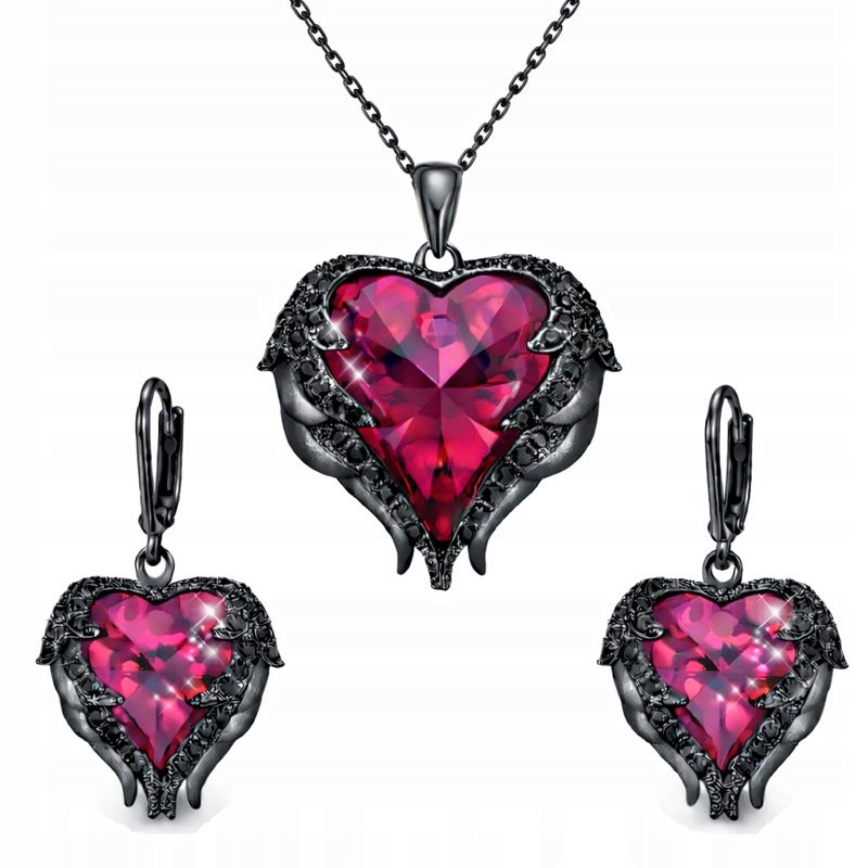 Sada stříbrných šperků 925 srdce anděla černé pro ženy na Valentýna