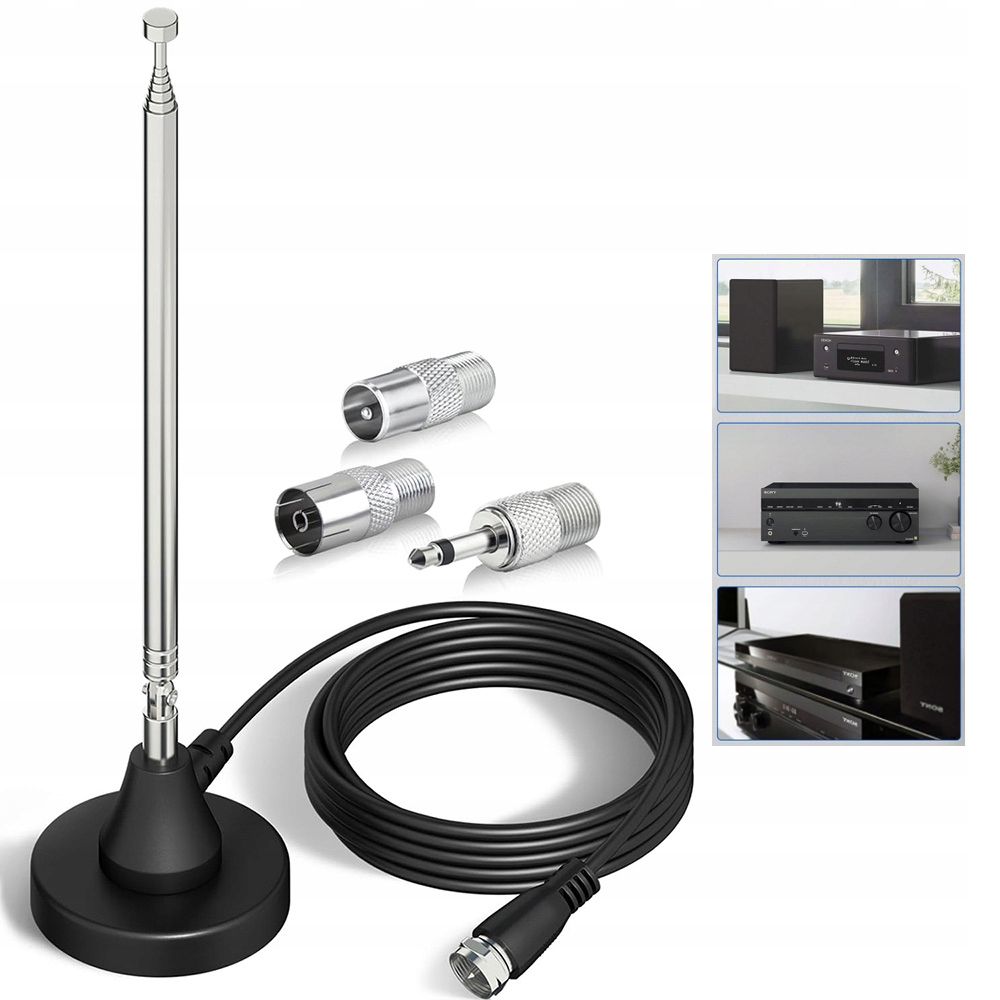 TELESKOPOWA ANTENA RADIOWA DAB FM DO WZMOCNIENIA SYGNAŁU UNIWERSALNA