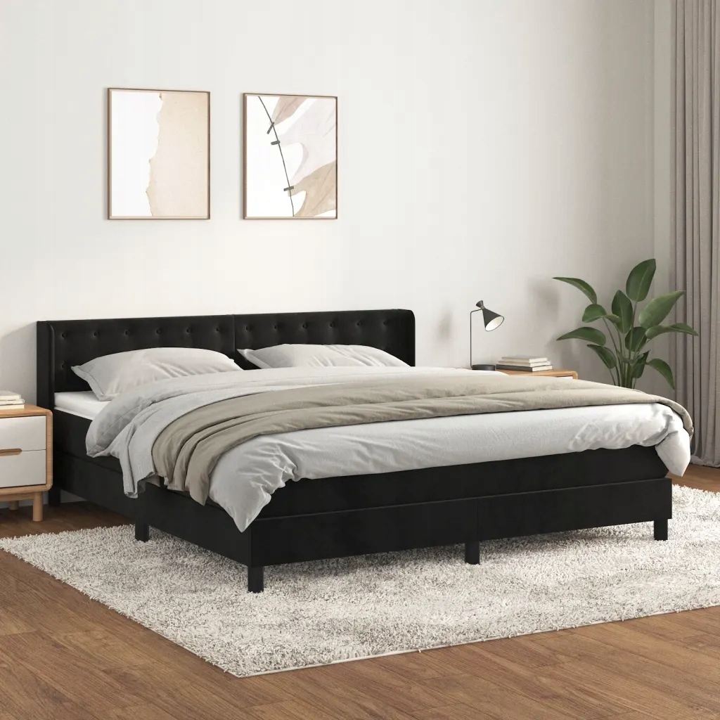 Box spring postel s matrací černá 160x200 cm samet Černý 3131209