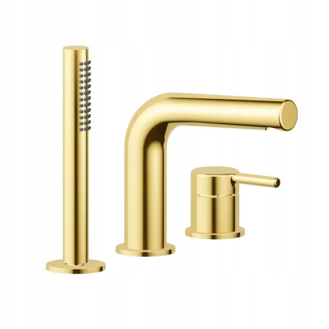 Stojanová Vaňová Batéria So Zlatou Sprchou, 3 Otvory, Vaňová Batéria, Mosadz